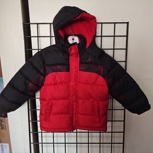 Red and Black Hooded Puffer Jacket